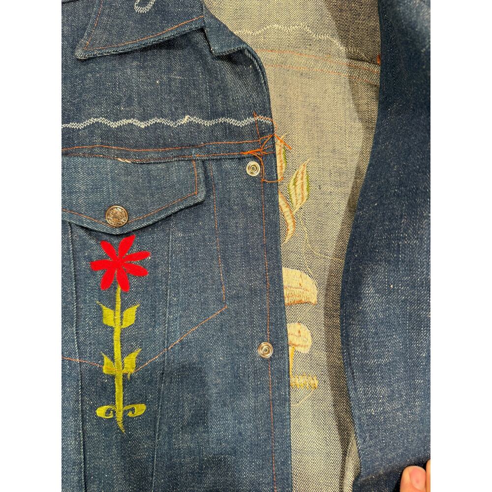 NOS 70s Embroidered Denim Jacket Mushrooms & Flowers Sz 40 Hippie Boho - Picture 6 of 9